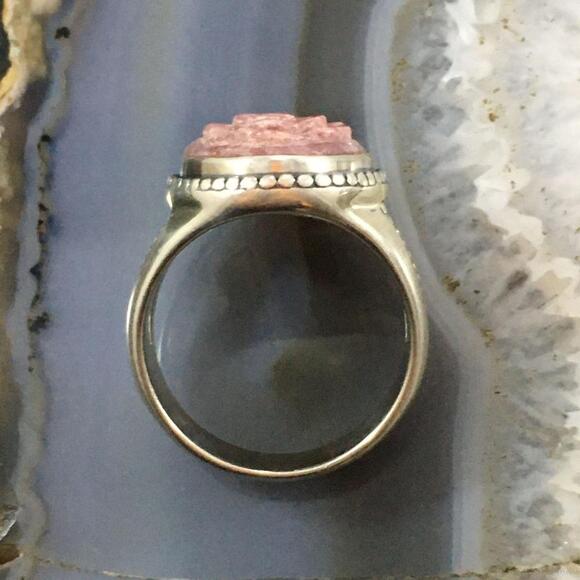 Carolyn Pollack Southwestern Style Sterling Rhodonite Carved Rose Ring For Women - Picture 8 of 10